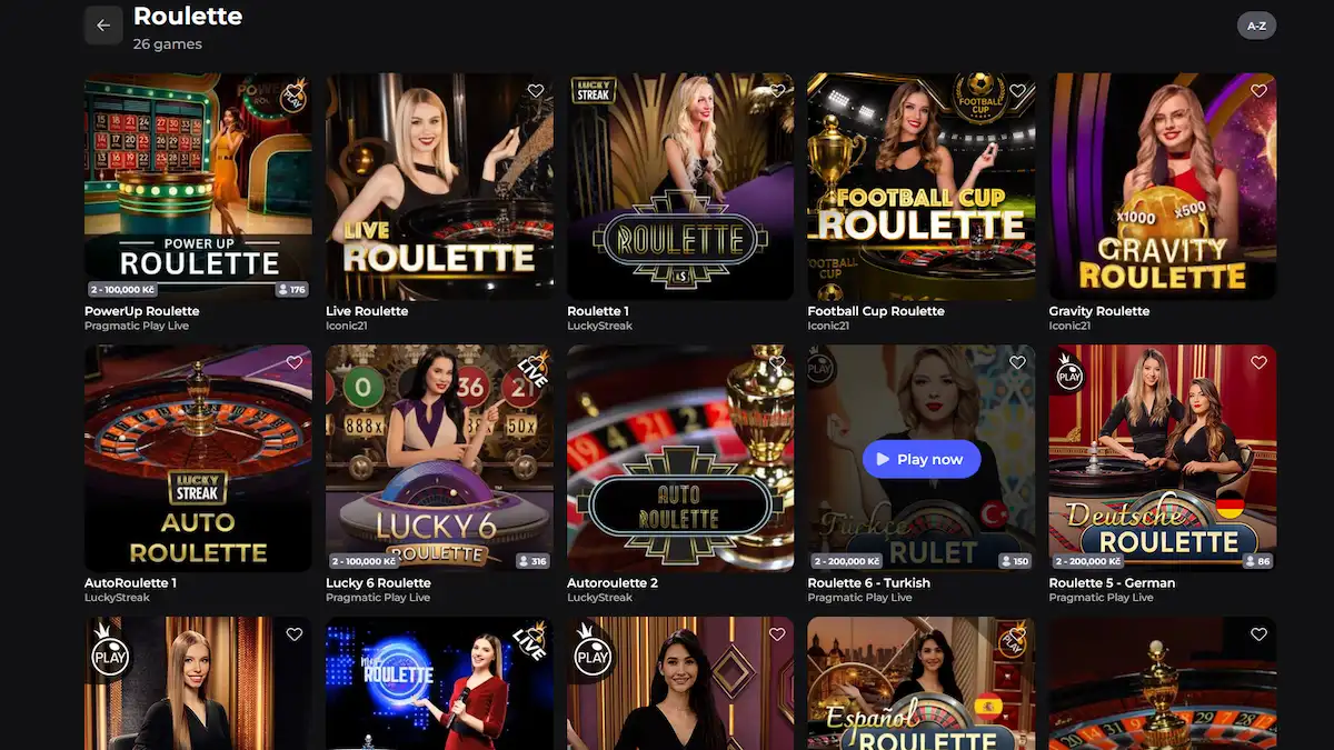 Roulette-Spielauswahl in der Winaura-Casino-App